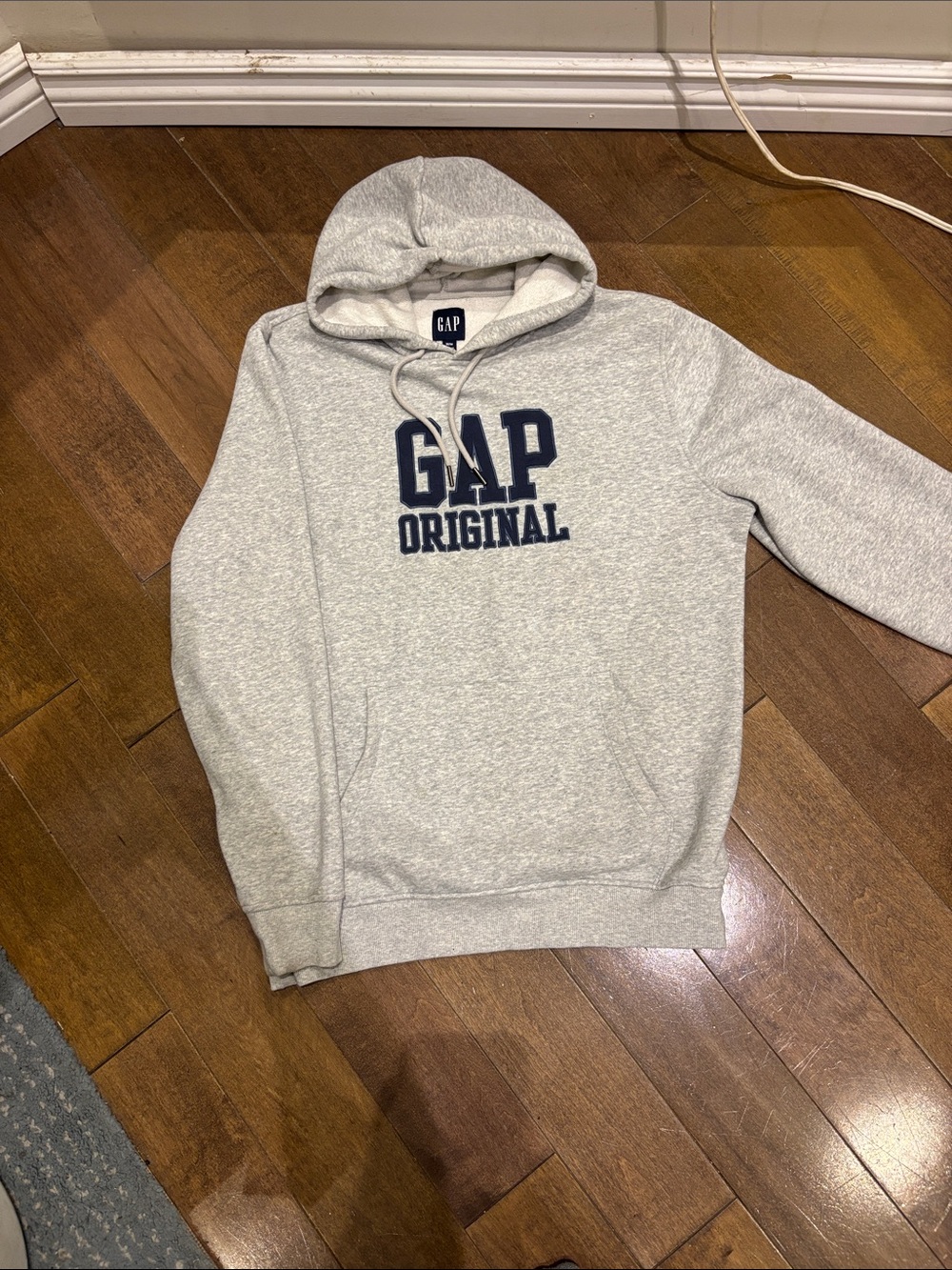 GAP Light Gray Pullover Hoodie with Navy Logo